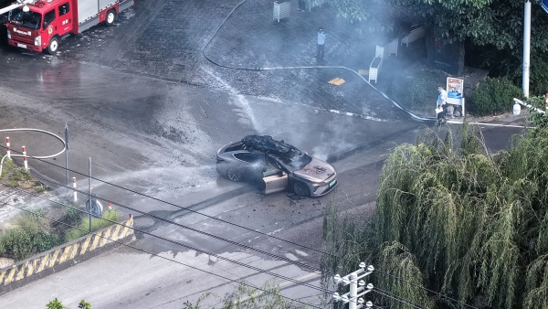 一辆蔚来ET7轿车在大理一景区外起火,一家四口撤离及时无伤亡